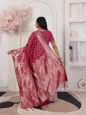Blue color weving work lichi silk fancy saree with blouse 3