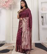 Pink color weving work lichi silk fancy saree with blouse
