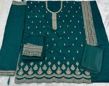 Teal green silk georgette suit with embroidery sequin  2