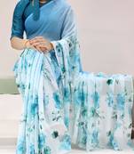 sky color all over floral printed work weightless saree with unstitched blouse