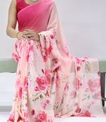 pink color all over floral printed work weightless saree with unstitched blouse