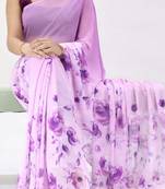 violet color all over floral printed work weightless saree with unstitched blouse