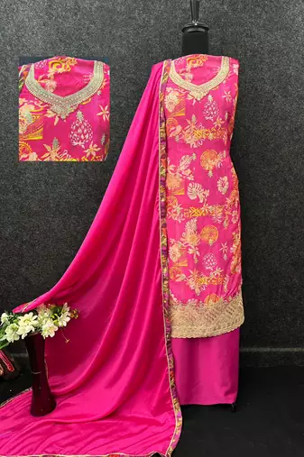 Pink chinon silk Embroidered Salwar suit