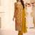 Yellow chinon silk semi stitched wedding suits