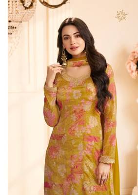 Yellow chinon silk Embroidered Salwar suit 2