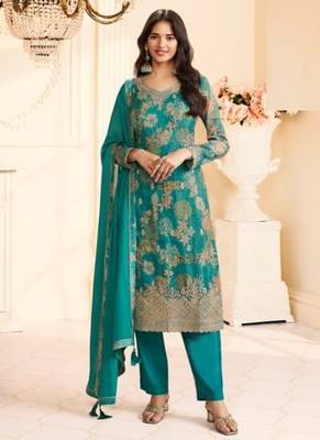 Sky blue chinon silk Embroidered Salwar suit 1