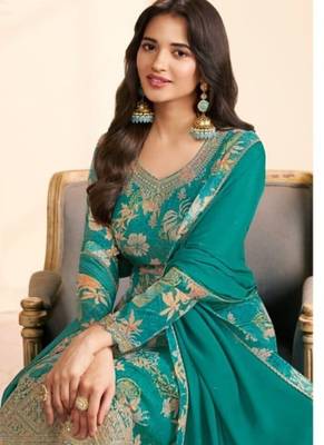 Sky blue chinon silk Embroidered Salwar suit 2