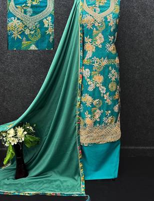 Sky blue chinon silk Embroidered Salwar suit 3