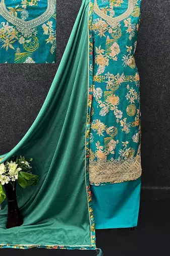 Sky blue chinon silk Embroidered Salwar suit