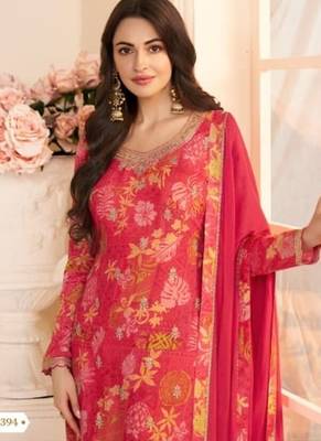Red chinon silk Embroidered Salwar suit 2