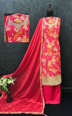 Red chinon silk Embroidered Salwar suit 3