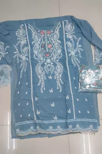 Sky blue faux georgette embroidery pakistani salwar suit