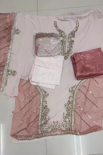 Baby pink georgette embroidery pakistani salwar suit