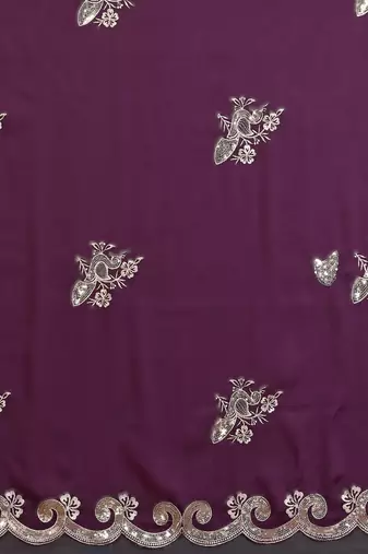 wine rich star georgette art silk blend saree with sequins embroidery work