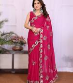 pink rich heavy star georgette art silk saree with sequins embroidery work