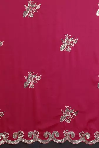 pink rich star georgette art silk blend saree with sequins embroidery work