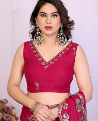 pink rich star georgette art silk blend saree with sequins embroidery work 4