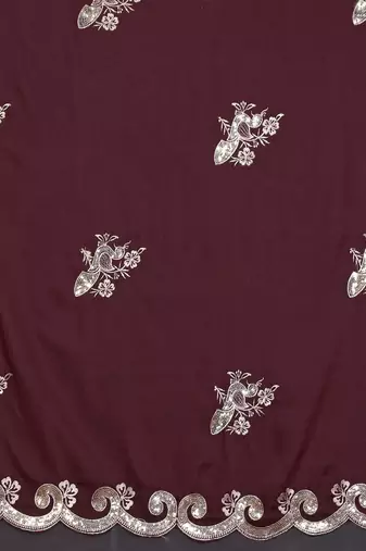 burgundy rich star georgette art silk blend saree with sequins embroidery work