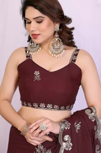 burgundy rich star georgette art silk blend saree with sequins embroidery work