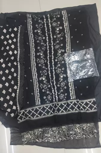 Black heavy faux georgette embroidery pakistani salwar suit