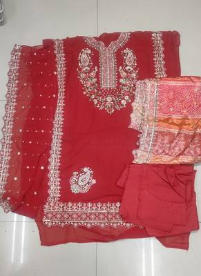Red faux georgette embroidery pakistani salwar suit 3