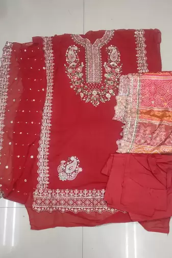 Red faux georgette embroidery pakistani salwar suit