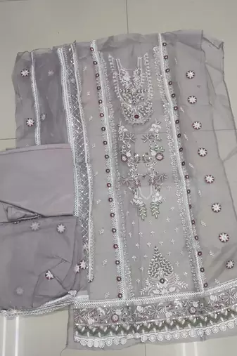 Onion pink organza embroidery pakistani salwar suit
