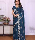 morpich rich heavy star georgette art silk saree with sequins embroidery work
