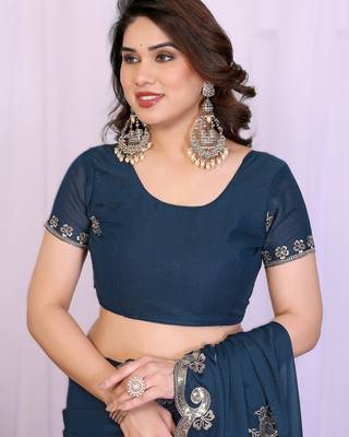 morpich rich star georgette art silk blend saree with sequins embroidery work 4