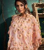 Pink embroidered organza co ord set with cape