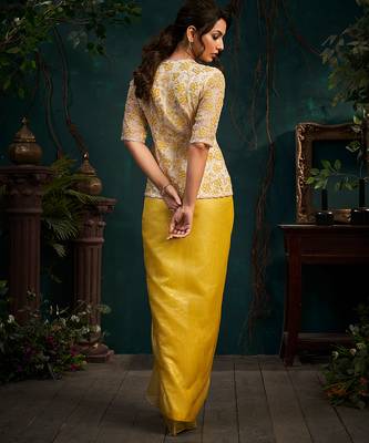 Yellow embroidered organza co ord set 2