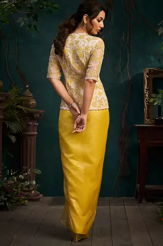 Yellow embroidered organza co ord set