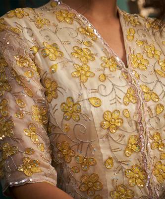 Yellow embroidered organza co ord set 3