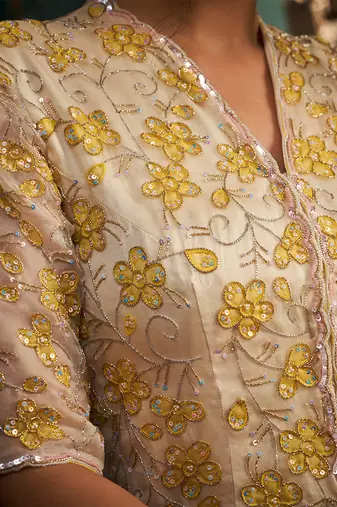 Yellow embroidered organza co ord set