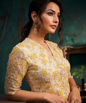 Yellow embroidered organza co ord set 4