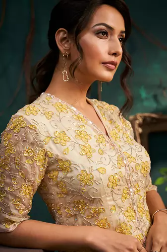 Yellow embroidered organza co ord set