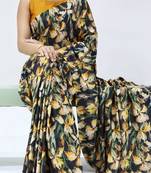 black color all over printed work saree with unstitched blouse