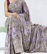 purple color all over printed work saree with unstitched blouse
