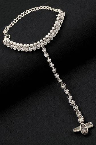 Silver plated cz hathphool ring bracelet