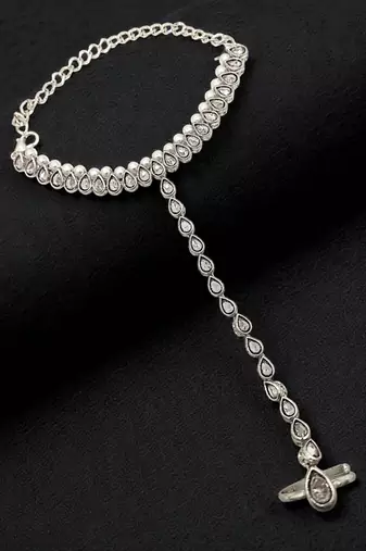 Silver plated cz hathphool ring bracelet