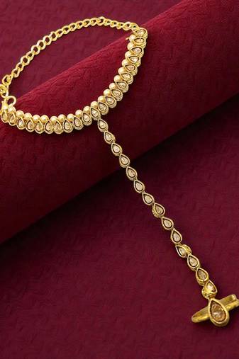 Gold plated cz hathphool ring bracelet