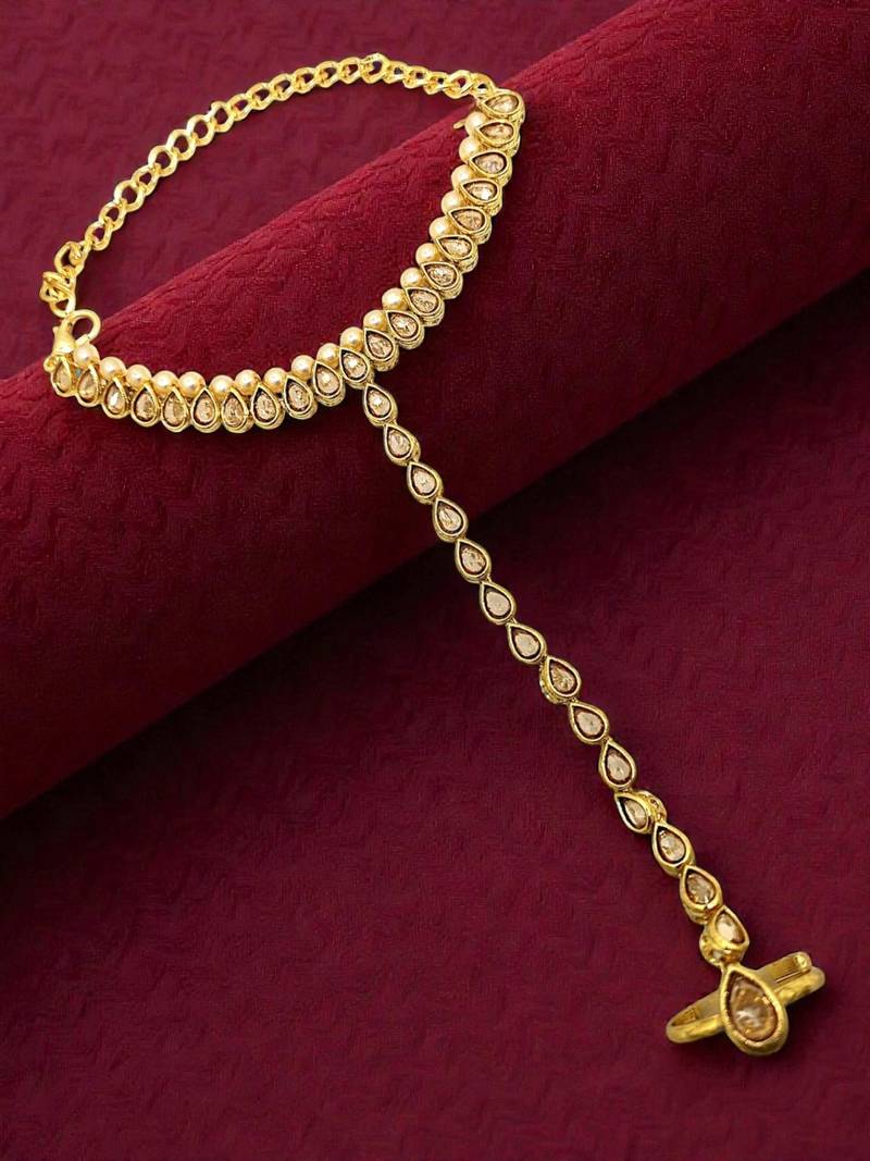 Gold plated cz hathphool ring bracelet