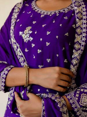  Purple Embroidered Chinon Silk Gharara Suit 6