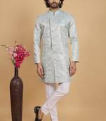 pista green banarasi jacqaurd sherwani for men 