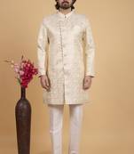 gold art silk sherwani for men 