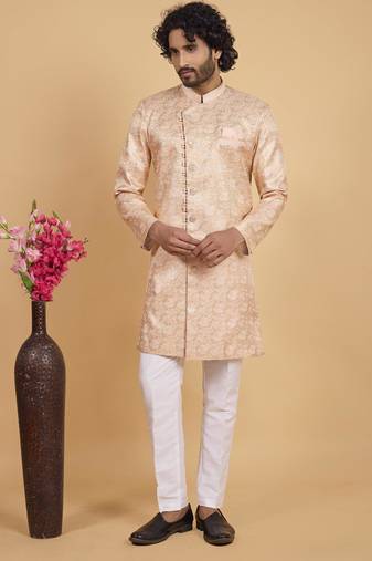 peach art silk sherwani for men 