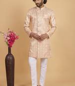 peach art silk sherwani for men 