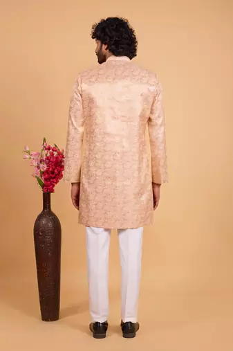 peach art silk sherwani for men 