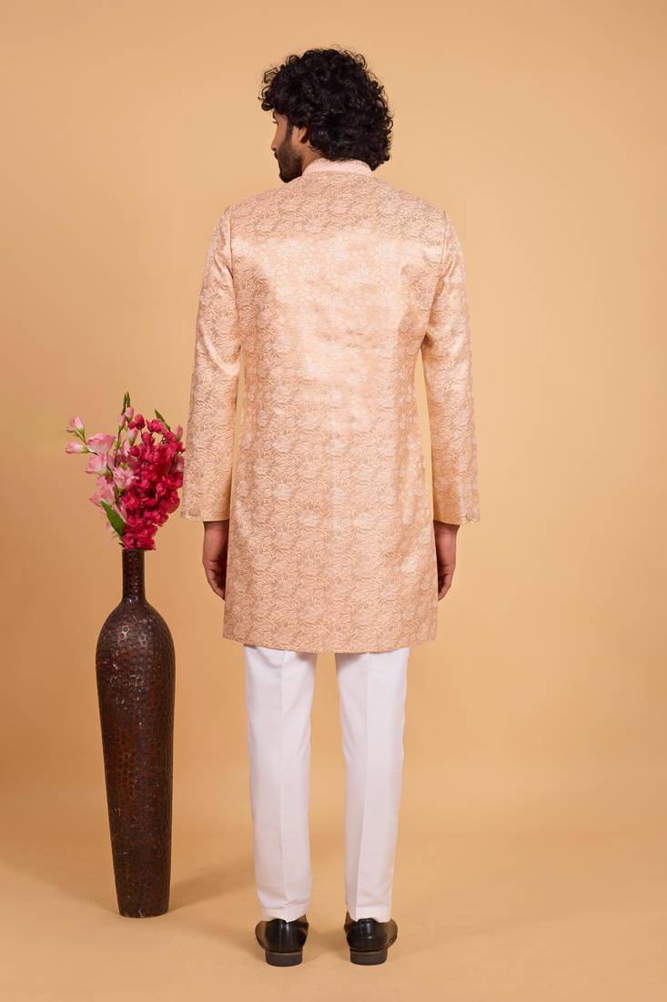 peach art silk sherwani for men 