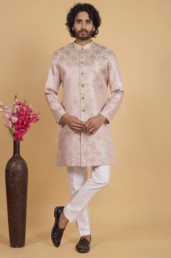 Pink art silk sherwani for men 